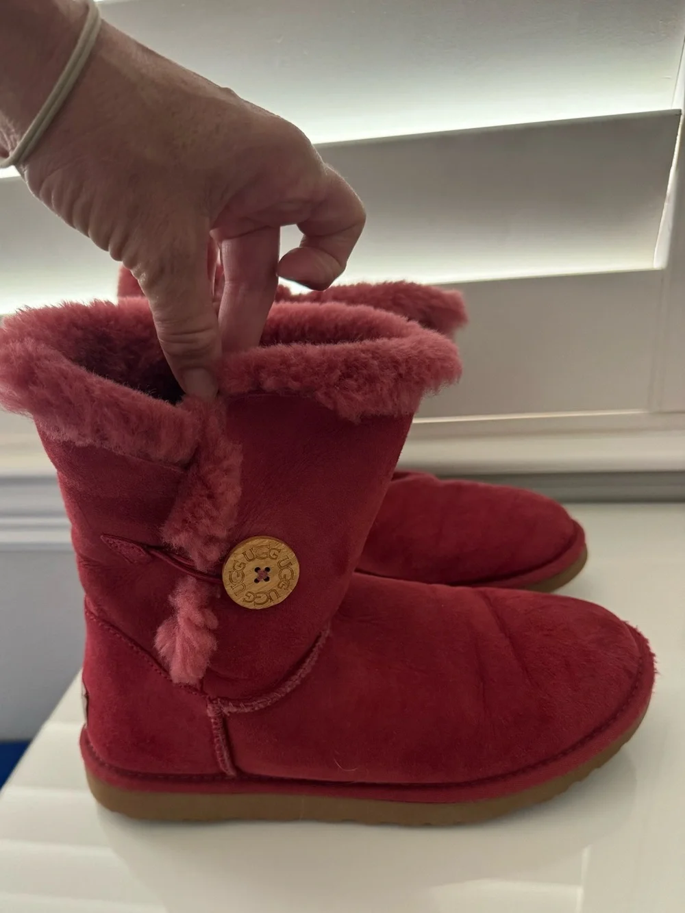UGG Women’s Crimson Suede Bailey Single button  Shearling Boots